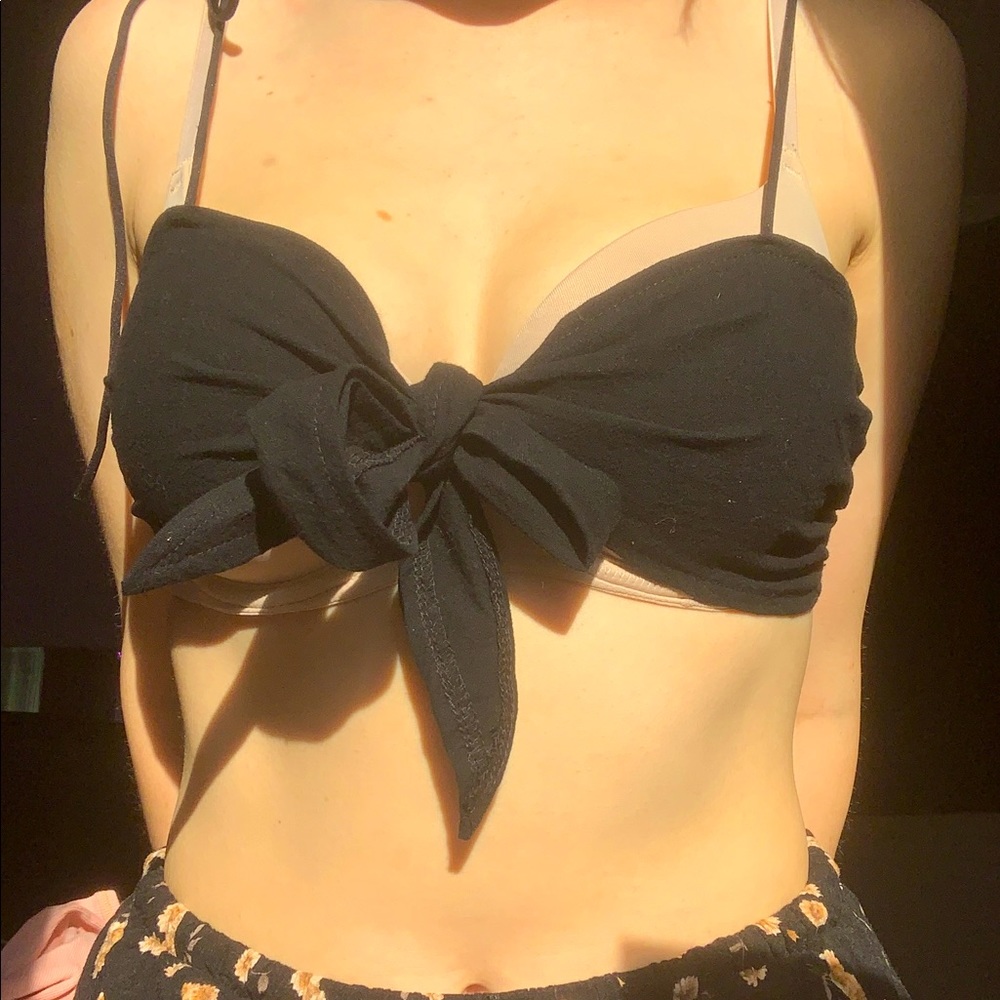 black front tie tube top